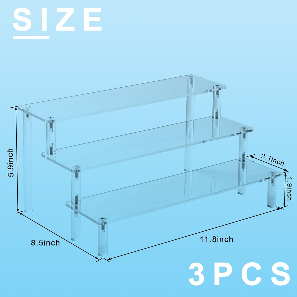 Acrylic Display Stand Risers, 3 Tier Perfume Stand Organizer, Clear Cupcake Stand Holder, Large Shelf Risers for Figures, Display Shelf for Collectibles, Dessert Shelves for Decoration and Organizer