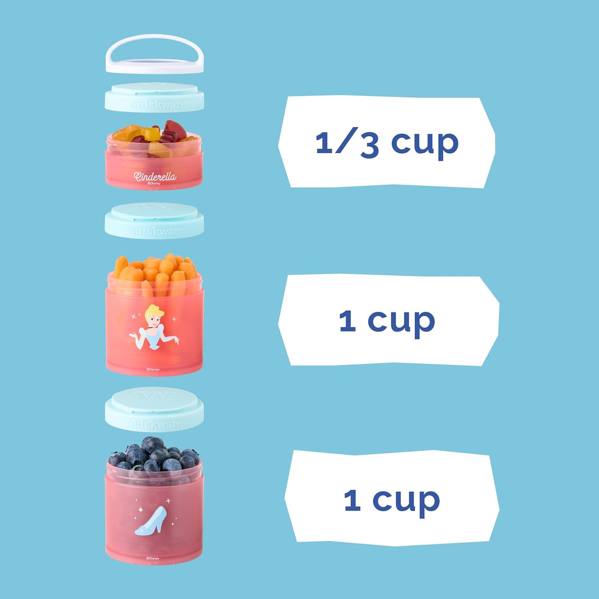 Whiskware Bluey Stackable Snack Containers for Babies, Toddlers, and Kids, 3 Stackable Snack Cups for School and Travel, Cupholder Friendly, Bluey and Bingo! Let’s Do This!