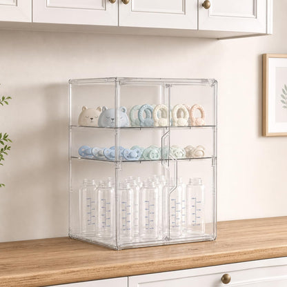 Baby Bottle Storage Organizer, Large 3 Tier Acrylic Bottle Storage Organizer Container for Countertop, Clear Plastic Bottle Station Organizers for Kitchen Cabinet Vanity Bathroom, Gifts for New Mom