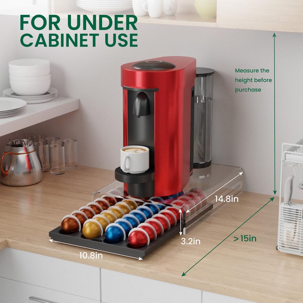 Storage Drawer for Nespresso Vertuo, Coffee Pod Holder for Counter Acrylic Top & Plastic Drawer Coffee Capsule Organizer - 40 Pods