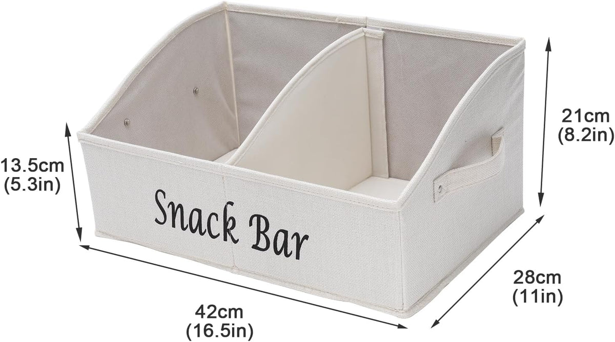Snack Organizer for Countertop, Fabric Snack Organizer with Handles, 2 Large Compartment Snack Container Snack Basket, Snack Bar Station Decor, Kitchen Pantry Organizer and Storage, Black