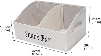 Snack Organizer for Countertop, Fabric Snack Organizer with Handles, 2 Large Compartment Snack Container Snack Basket, Snack Bar Station Decor, Kitchen Pantry Organizer and Storage, Black