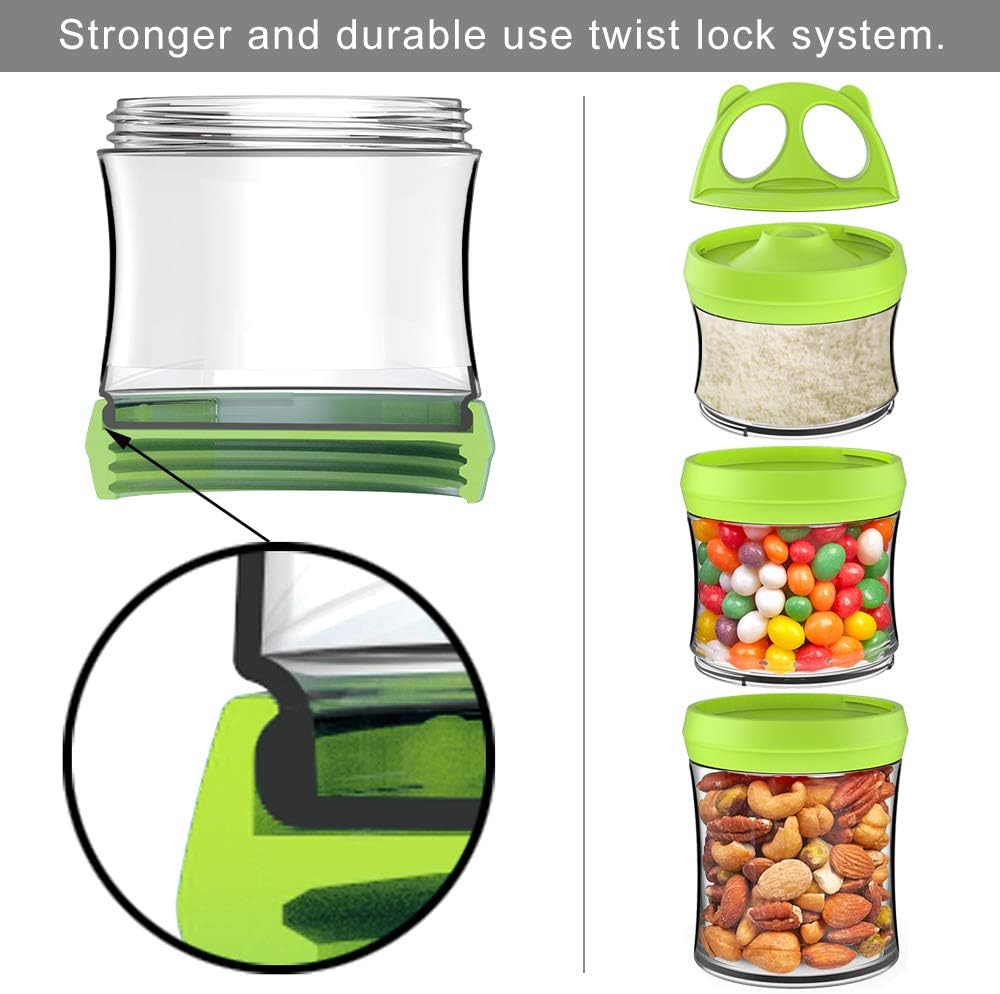 SELEWARE Portable Stackable Food Storage Containers for Snacks Formula Powder and Drinks Twist Lock System Airtight Leak-proof BPA and Phthalate Free 4 Piece Jars 31oz Blue