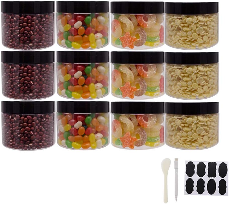 zmybcpack 16 oz Plastic Jars with Lids, Extra Labels, 1 Pen, Clear PET Seal Jar for Food Storage,Wide Opening Storage jar For Dry Food, Peanut, Powder, Kitchen & Craft Storage