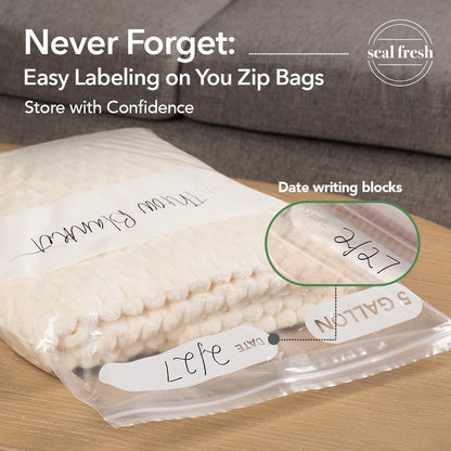 Seal Fresh 3 Gallon Large Plastic Storage Bags – 16" x 18" (15 Count) – Reusable XXL Extra Large Clear Jumbo Zip Bags with Sealable Zipper Top For Clothes, Travel, Moving