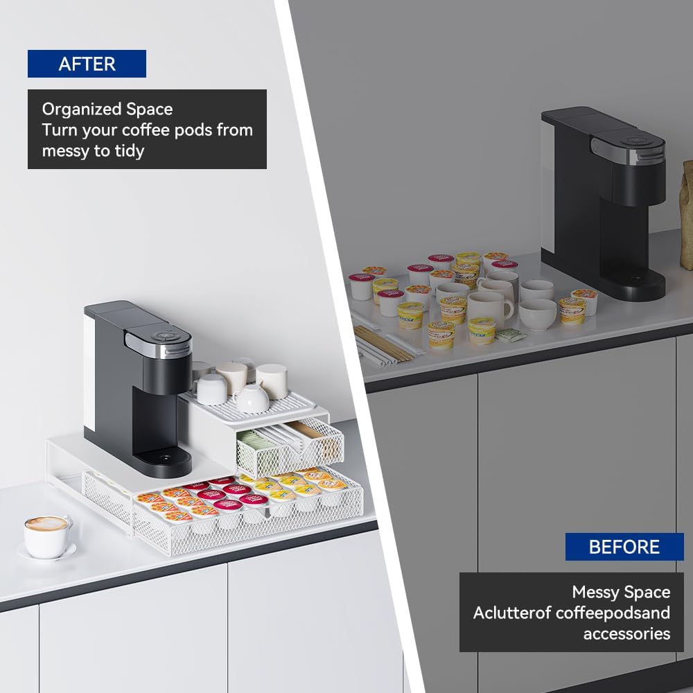 K Cup Organizer for Coffee Station - Sturdy Machine Base 60 Coffee Pod Storage Drawer, Non-Sagging Stand Compatible with Keurig K-Cup Pods, Anti-Vibration, No Assembly (Black)