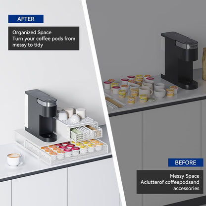 K Cup Organizer for Coffee Station - Sturdy Machine Base 60 Coffee Pod Storage Drawer, Non-Sagging Stand Compatible with Keurig K-Cup Pods, Anti-Vibration, No Assembly (Black)