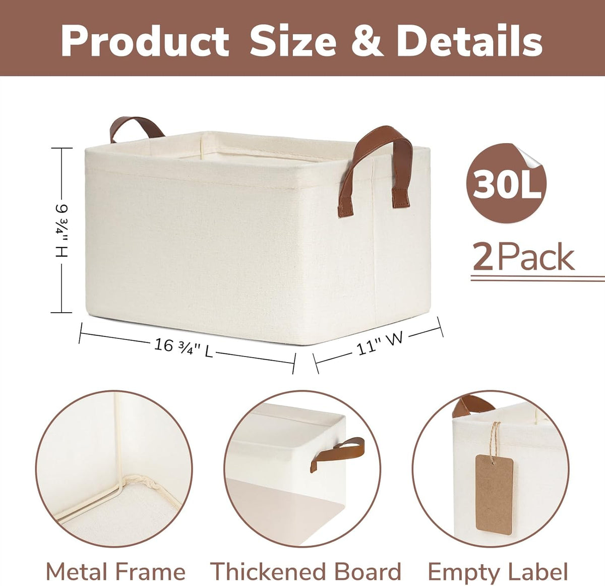 CHICVITA Large Storage Baskets for Shelves, Fabric Storage Bins with Metal Frame, Closet Organizers and Storage Boxes for Clothes Toy, Beige