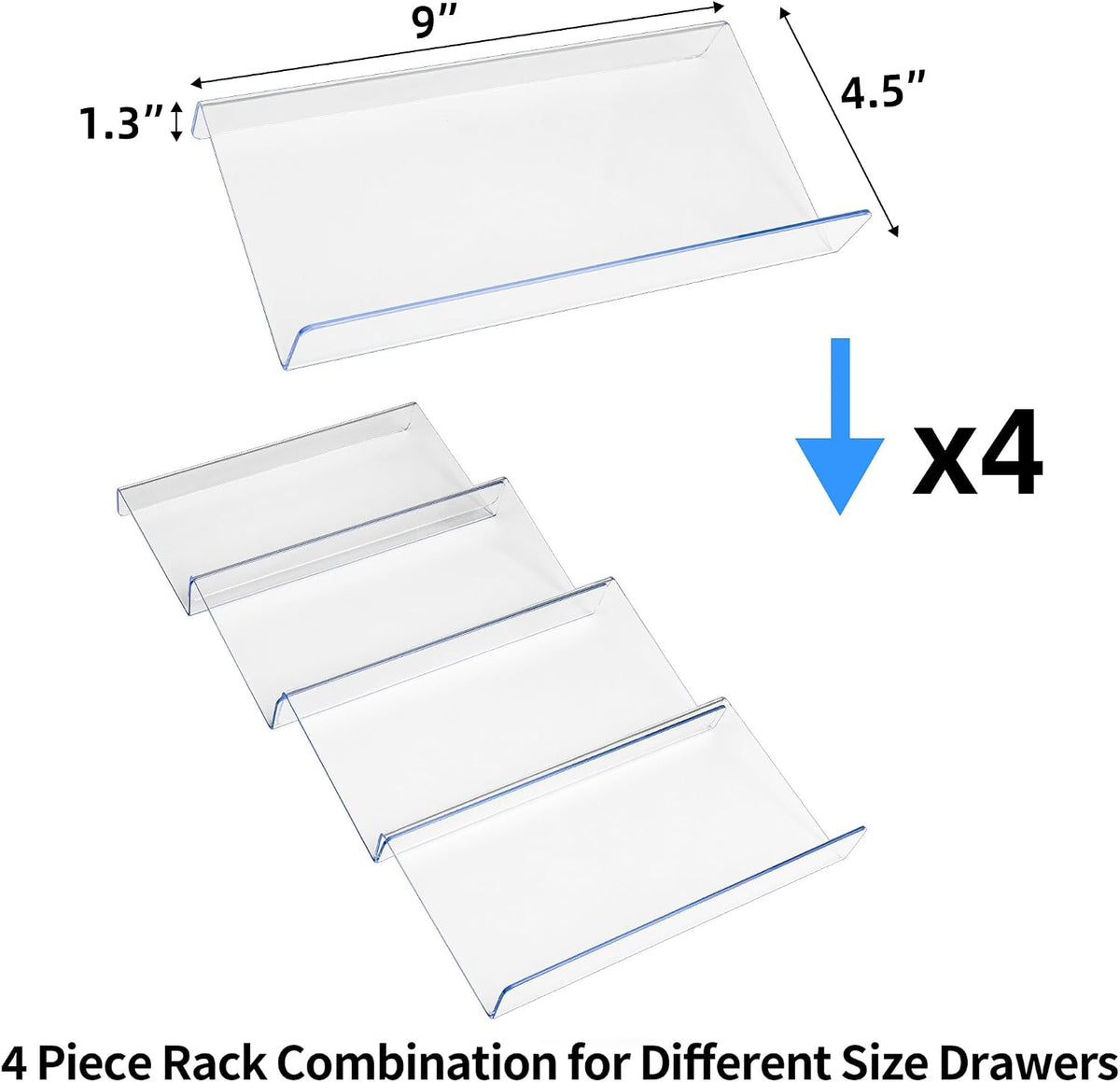 MIUKAA Clear Acrylic Spice Drawer Organizer, 4 Tier- 2 Set Expandable From 9" to 18" Seasoning Jars Drawers Insert, Kitchen Spice Rack Tray for Drawer/Countertop (Jars not included)