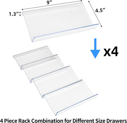 MIUKAA Clear Acrylic Spice Drawer Organizer, 4 Tier- 2 Set Expandable From 9" to 18" Seasoning Jars Drawers Insert, Kitchen Spice Rack Tray for Drawer/Countertop (Jars not included)