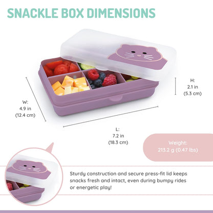 melii Snackle Box | 6-Compartment Divided Snack Container, BPA-Free Food Storage with Removable Dividers for School, Travel & On-the-Go Snacking Purple Cat