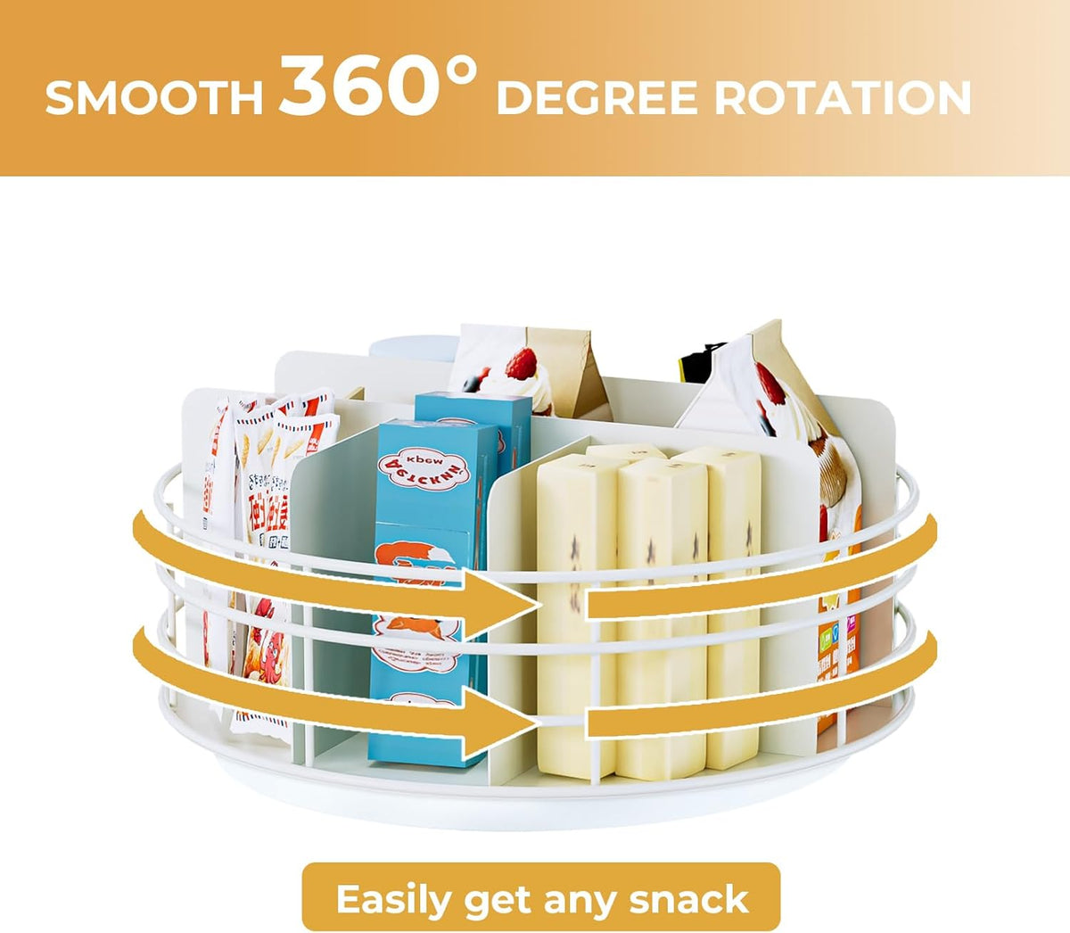 Snack Organizer - Versatile Snack Storage 2 Tier Lazy Susan with Convenient Grab-and-Go Design, Wood and Metal Snack Holder for Home, Office, Breakroom, 12.13" L x 12.13" W x 12.56" H