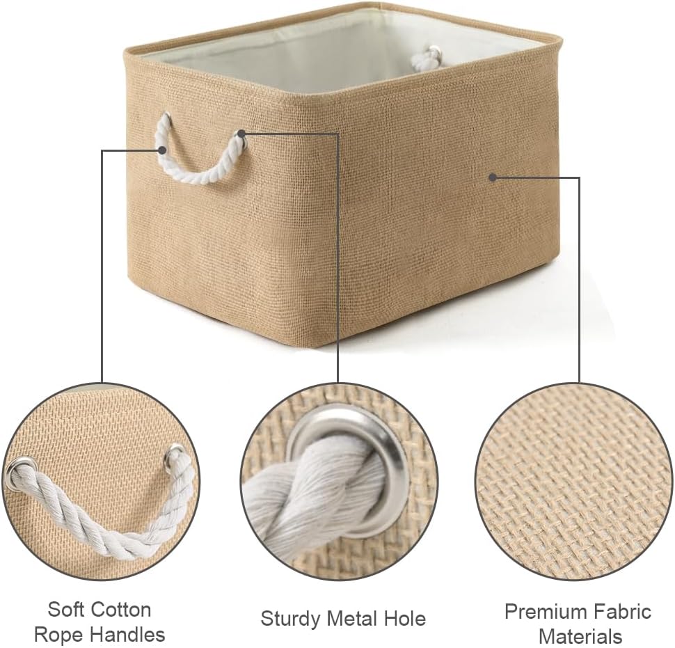 Fabric Storage Bins 12x8x5 inch [6-Pack] with Rope Handles - Decorative Baskets for Organizing