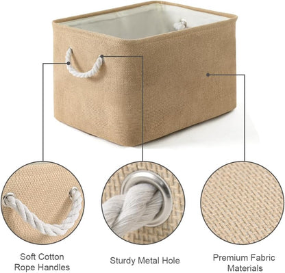 Fabric Storage Bins 12x8x5 inch [6-Pack] with Rope Handles - Decorative Baskets for Organizing