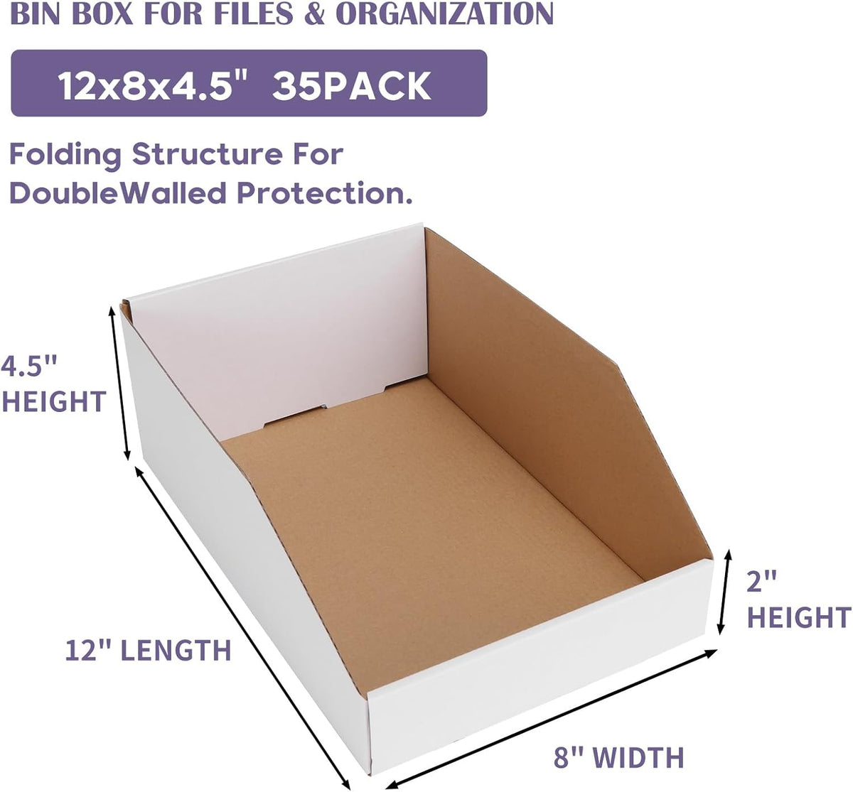EXYGLO Cardboard Boxes, Pack of 35 Corrugated Storage Bins 12x6x4.5 inch Pantry Organizer Bins for Shelves Garage Office Organization