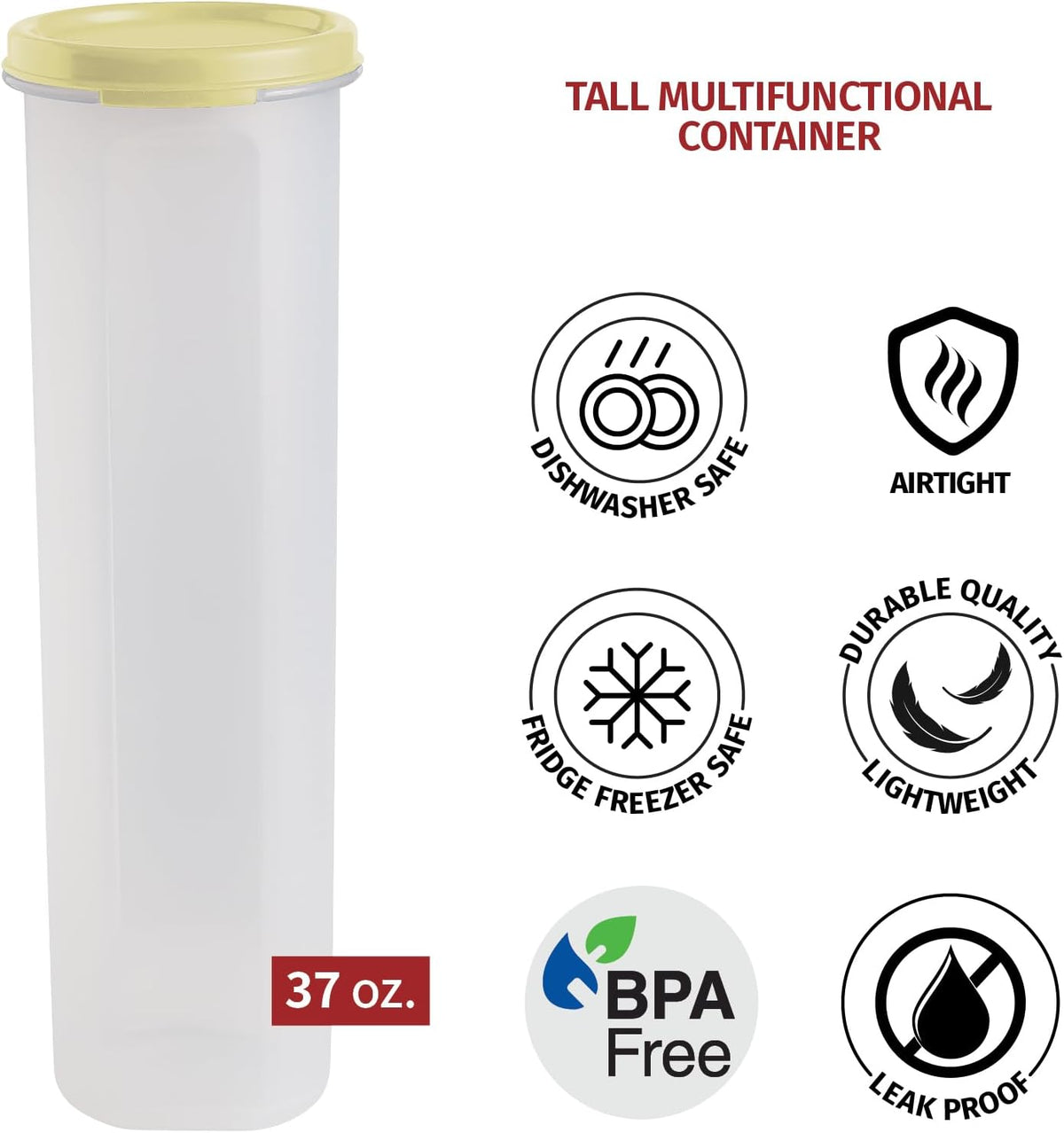 Tall Clear Spaghetti Pasta Container Storage With Lid.Multi-Purpose Kitchen Pantry Organization And Food Storage For Noodles Beans Straws - Airtight Leakproof Spaghetti Keeper BPA Free 37 oz.
