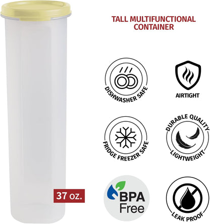 Tall Clear Spaghetti Pasta Container Storage With Lid.Multi-Purpose Kitchen Pantry Organization And Food Storage For Noodles Beans Straws - Airtight Leakproof Spaghetti Keeper BPA Free 37 oz.