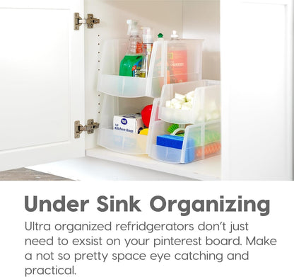 IRIS USA Clear Plastic Stackable Storage Bins, Large-, Open Front Fridge Pantry Kitchen Closet Cabinet Bathroom Organizer Basket for Organizing Snack, Cans, Office Supplies, and Coffee Pods