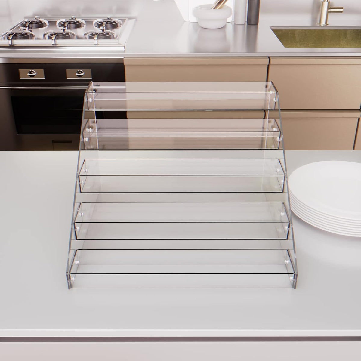 Tiered Spice Rack Acrylic, 7 Tier Clear Spice Rack Organizer for Cabinet, Vertical Spice Rack Shelf Durable Kitchen Seasoning Organizer for Countertop, Cabinet, Pantry, Kitchen Storage (7 Tier)