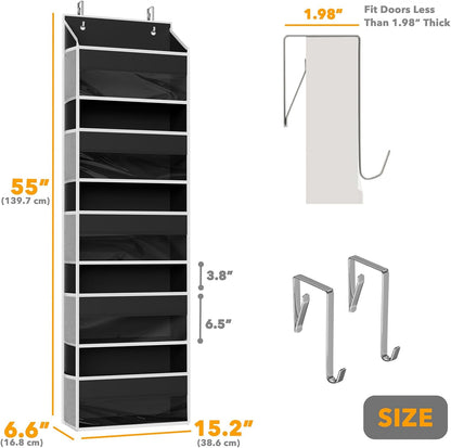 SpaceAid Over The Door Organizer with 5 Large Pockets and 10 Mesh Side Pockets, 5 Layers Door Organizer Hanging with Clear Window for Bedroom, Bathroom, Pantry and Nursery, Gray