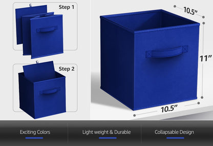 Sorbus Foldable Storage Cubes - 6 Fabric Baskets for Organizing Pantry, Closet, Shelf, Nursery, Playroom, Toy Box, Cubby -11 Inch Dual Handle Collapsible Closet Organizers and Storage Bins (Navy Blue)