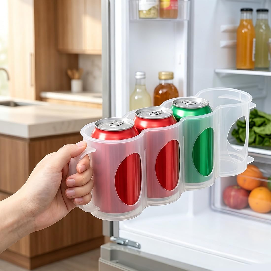 Can Holder for Cooler, Portable Soda Can Organizer for Cooler with Handle, Space-Saving Rotating Beverage Rack for Fridge, Pantry and Counters, Easy-Access Soda and Beer Cans Organizer