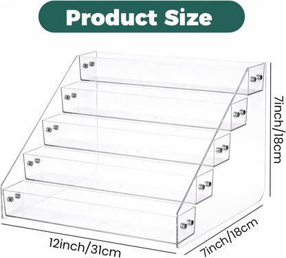 12" Acrylic Display Shelf, 5 Tier Clear Spice Rack Organizer, Display Stand Risers Shelf, Tiered Spice Rack for Countertop, Cabinet, Pantry, Kitchen Storage