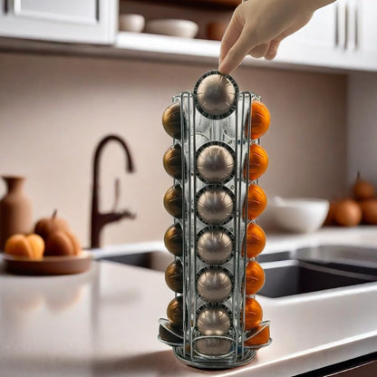 Miuly Coffee Capsule Holder For Nespresso Vertuoline, Coffee Capsule Stands Rotating Pod Rack holds 28 Nespresso Vertuo Pods, Black