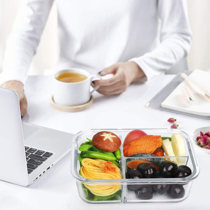 M MCIRCO [5-Pack, 36 oz] Glass Meal Prep Containers 3 Compartment with Lids, Glass Lunch Containers,Food Prep Lunch Box,Bento Box,Microwave, Oven, Freezer, Dishwasher (4.5 Cups)