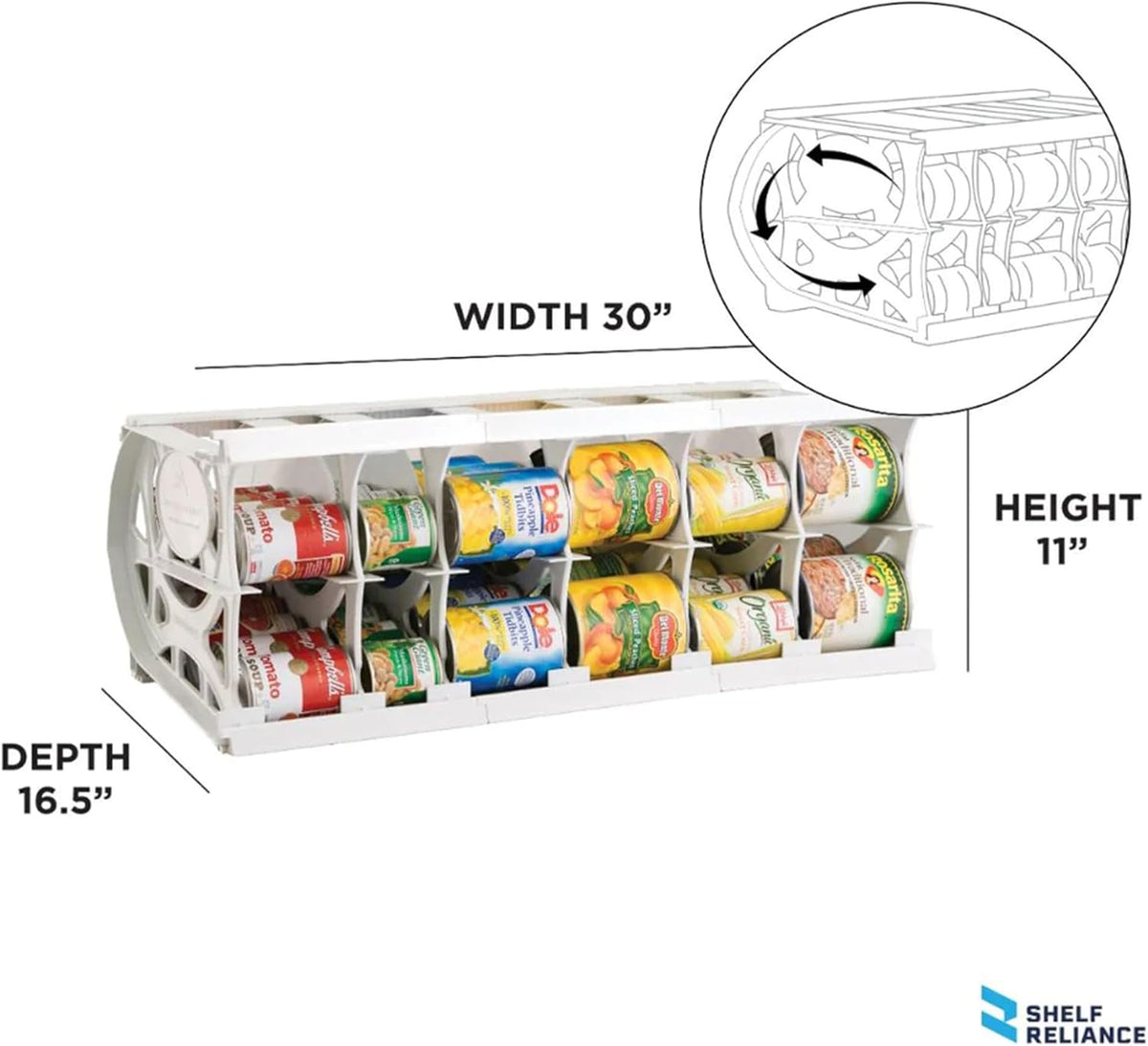 Shelf Reliance Cansolidator Pantry Plus - Can Organizer for Pantry, Stackable Soda Can Storage for Kitchen, Holds 60 Cans of Food or Soda