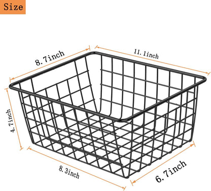 4 Pack White Wire Baskets for Pantry, 11" Upright Wire Freezer Storage Bins with Handles, Small White Metal Storage Basket for Freezer Organizing Office Kitchen Closets