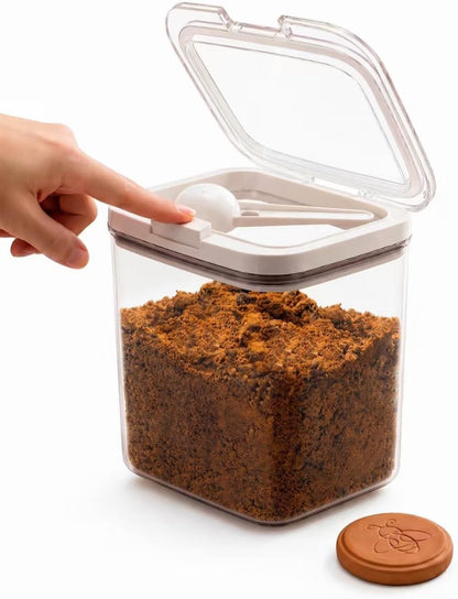 Brown Sugar Container Airtight, 2QT/1.9L Brown Sugar Keeper Storage with Spoon and Terracotta Saver, Canister for Powdered Sugar, Stackable One-Touch Opening Household Saver Organization
