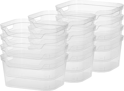 Sterilite 7 x 11 x 14.25 Inch Polished Open Scoop Front Storage Bin with Comfortable Carry Through Handles for Household Organization, Clear