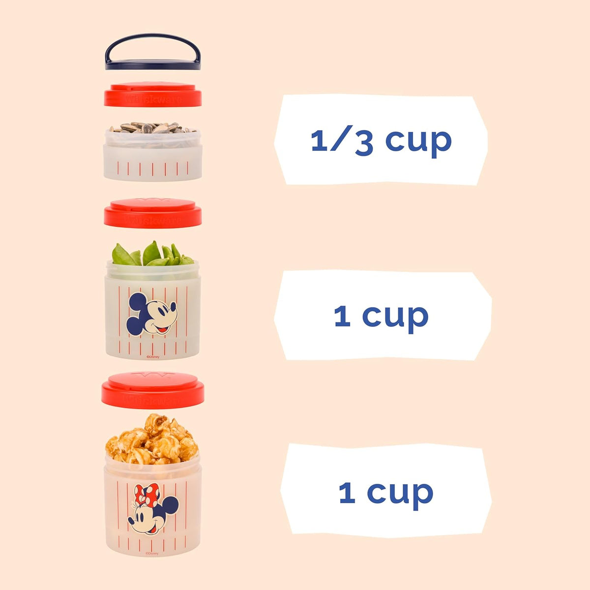 Whiskware Bluey Stackable Snack Containers for Babies, Toddlers, and Kids, 3 Stackable Snack Cups for School and Travel, Cupholder Friendly, Bluey and Bingo! Let’s Do This!