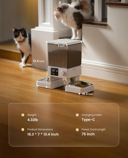 oneisall Automatic Cat Feeder for 2 Cats, 20 Cups/5L Automatic Cat Food Dispenser for Small Pets Indoor, Timed Cat Feeder for Dry Food