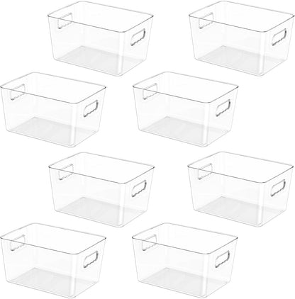 BALEINE Clear Plastic Storage Bins with 3 Removable Dividers, Pantry Organization, BPA Free Stackable Refrigerator Organizers and Storage for Kitchen Fridge Cabinet Bathroom (10.5x6.1x3.5, 4PK)