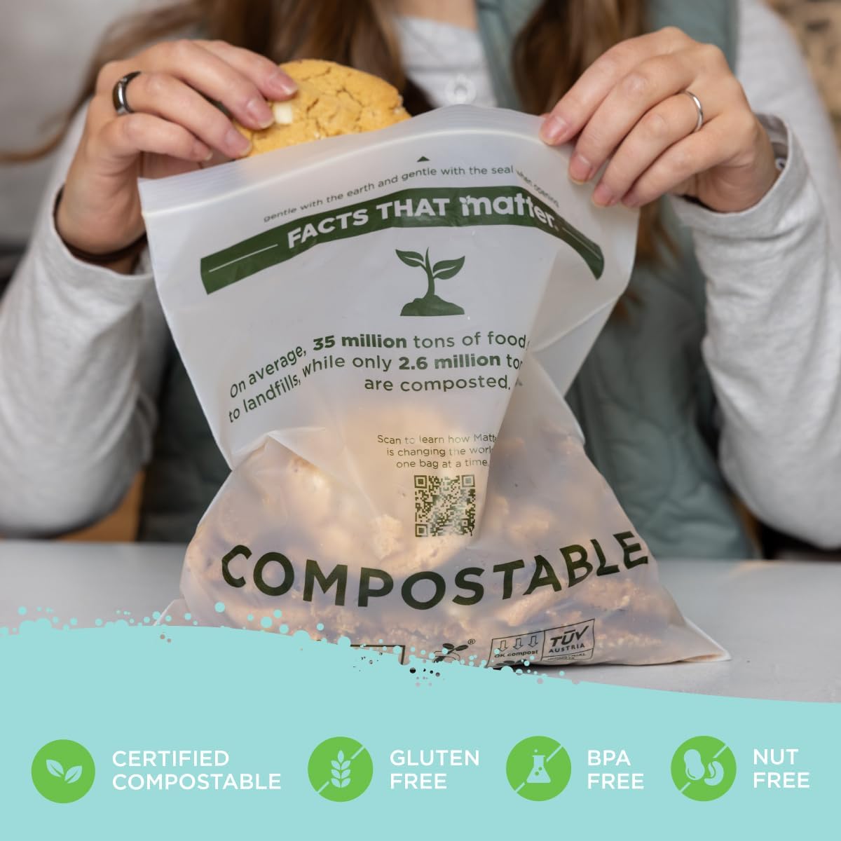 Matter Compostable Assorted Kitchen Bags, 230 Count, Biodegradable, Eco-Friendly Resealable Food Storage Variety Pack, 80 Snack, 80 Sandwich, 50 Quart & 20 Gallon