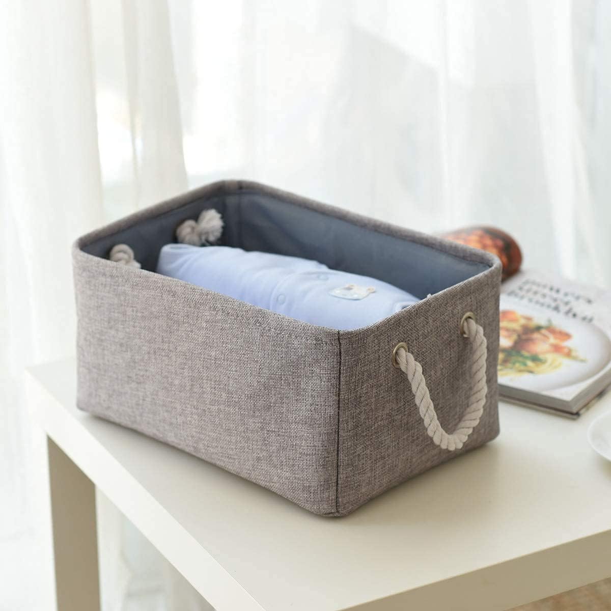 Fabric Storage Bins 12x8x5 inch [6-Pack] with Rope Handles - Decorative Baskets for Organizing