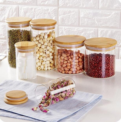 SHOWIN Glass Food Storage Jars Square 37oz, 4 Pack Glass Jars With Bamboo Lids, Kitchen Storage Containers For Spice, Candy, Cookie, Storage For Pantry Organizers