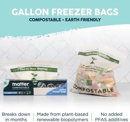 Matter Compostable Assorted Kitchen Bags, 230 Count, Biodegradable, Eco-Friendly Resealable Food Storage Variety Pack, 80 Snack, 80 Sandwich, 50 Quart & 20 Gallon