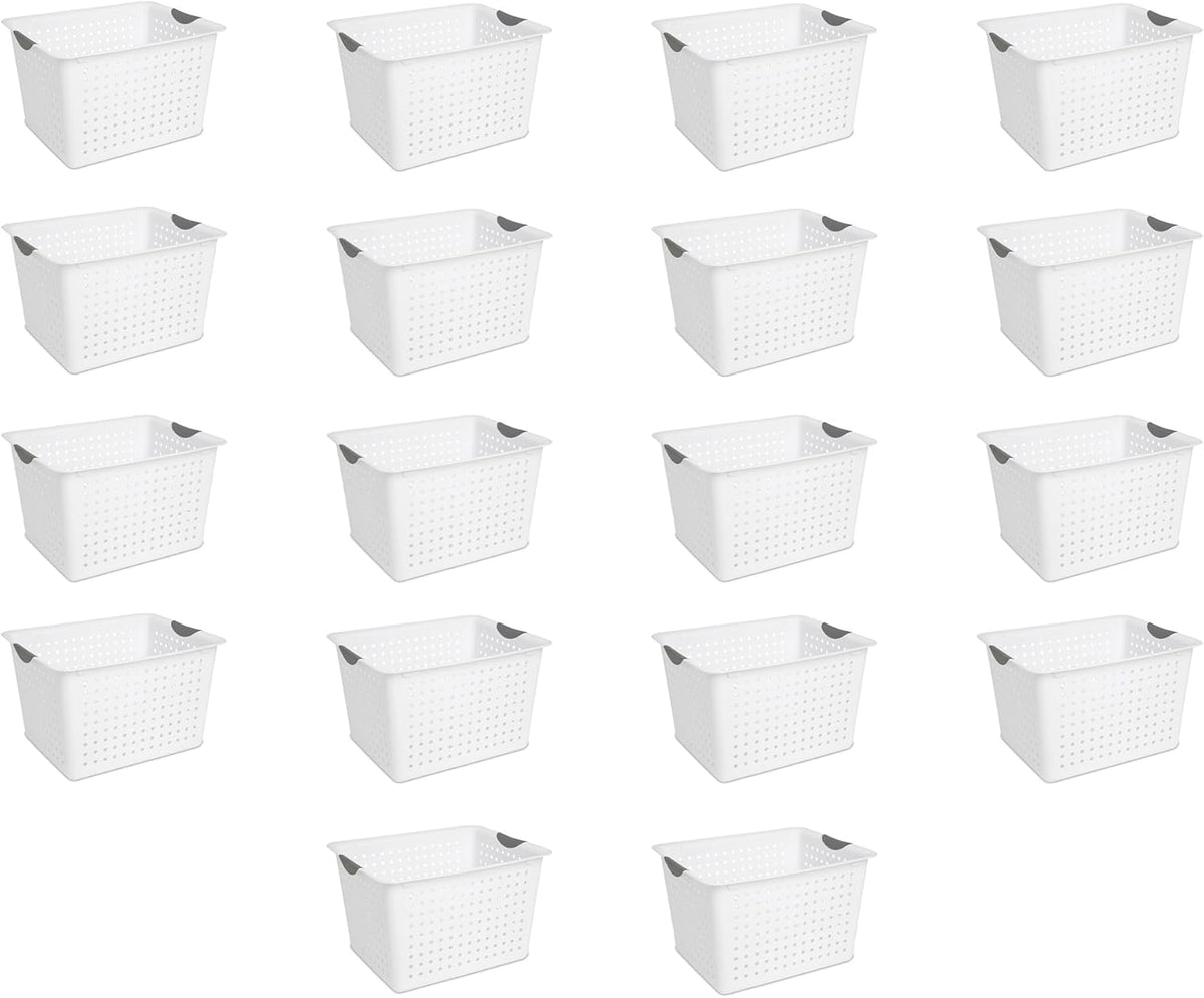 Sterilite 6-Pack Deep Ultra Basket, Open Top Plastic Storage Organizer, White - Classic Baskets for Organizing Countertops, Pantry Shelves, Kitchen Cabinets, Laundry Rooms or Home Offices