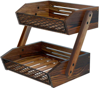 Dorhors Fruit Basket for Kitchen,Fruit Bowl,Kitchen Counter Organizer,Wooden Vegetable Holder for Countertop,Bread Storage Basket Stand(3 Tier)