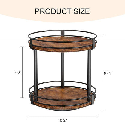 Snughome Rotating Spice Rack, 2 Tier Lazy Susan Organizer, Wood Kitchen Countertop Organizer, Brown Lazy Susan Turntable for Cabinet, 10.2" x 10.2" x 10.4"