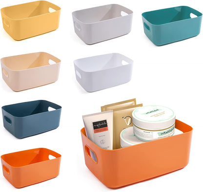 OWill 7-Pack Plastic Storage B-ins 4.2L, Small Organizer Bins for Classroom Kitchen Pantry Bathroom, Clear Storage Baskets for Shelves, Durable Containers for Bath Toy Storage & Home Organization