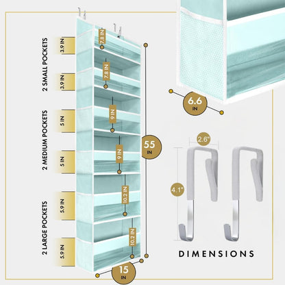 HOMELUX THEORY UPGRADED 6 Tiers Over The Door Organizer Hanging - 100D EXTRA THICK & 50lbs HUGE CAPACITY, 12 Side Mesh Pockets Over The Door Shoe Organizer, Hanging Closet Organizer (Ivory, 1pc)