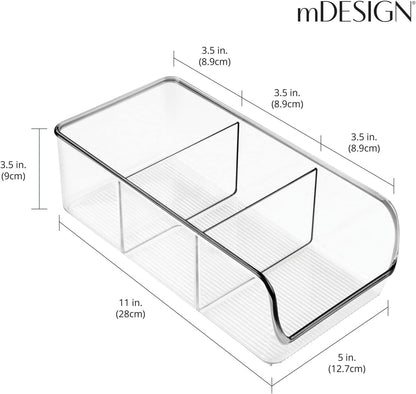mDesign Plastic Food Storage Bin Organizer with 3 Compartments for Kitchen Cabinet, Pantry, Shelf, Drawer, Fridge, Freezer Organization - Holds Snack Bars - Ligne Collection - 4 Pack - Clear