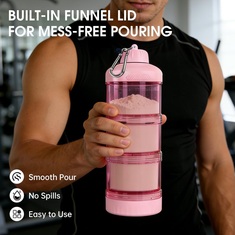 BYLWORKOUT 3-Layer Protein Powder Travel Container with Funnel and Keychain | Portable Food Storage Organizer for Gym, Fitness, Kitchen, Camping, Hiking, and Travel (Emerald Green)