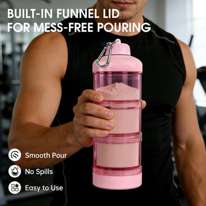 BYLWORKOUT 3-Layer Protein Powder Travel Container with Funnel and Keychain | Portable Food Storage Organizer for Gym, Fitness, Kitchen, Camping, Hiking, and Travel (Emerald Green)