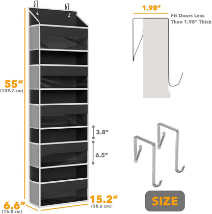SpaceAid Over The Door Organizer with 5 Large Pockets and 10 Mesh Side Pockets, 5 Layers Door Organizer Hanging with Clear Window for Bedroom, Bathroom, Pantry and Nursery, Gray