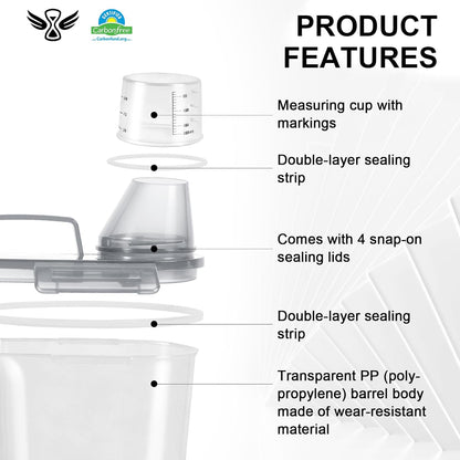 LEAWALK Airtight 4 LBS Rice/Cereal/Dry Food Storage Container BPA Free, 2.11Qt Clear Plastic Kitchen and Pantry Organization Bin Suitable for Oats, Flour, Sugar, Pasta, Pet Food, etc (Clear Grey)